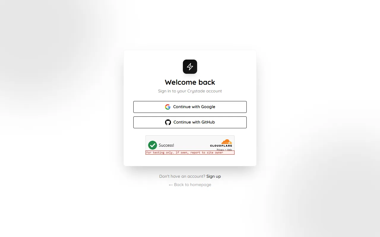 Welcome back screen with Continue with Google and Continue with GitHub